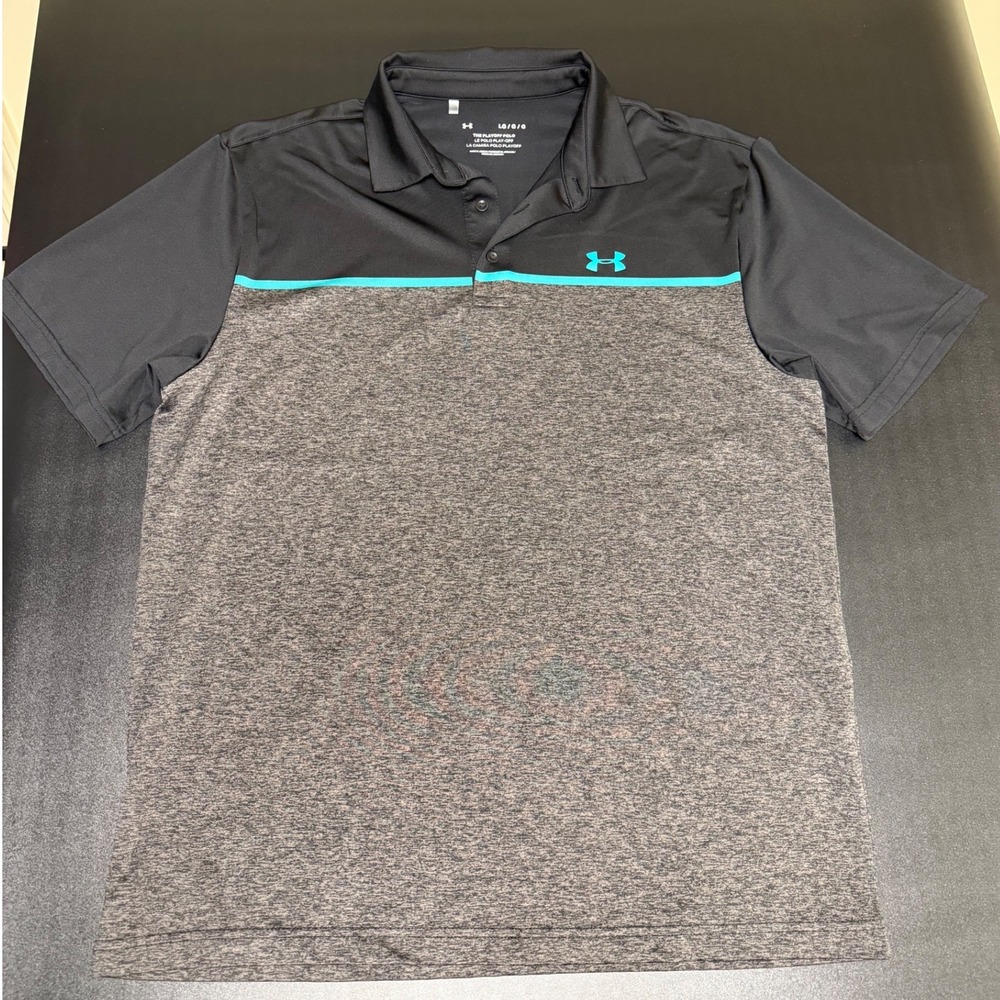 Under Armour Mens Playoff Polo Shirt Large Black Grey Turquoise Golf J10